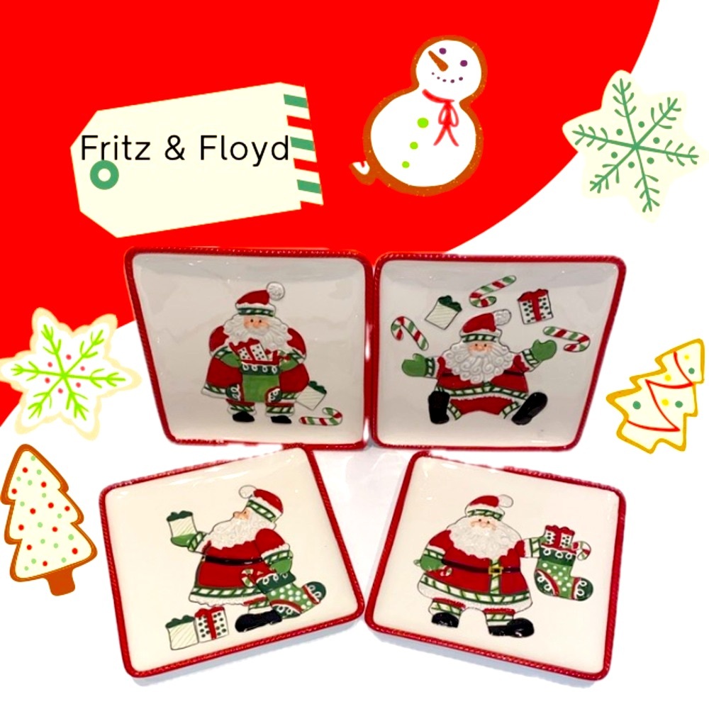 Fritz & Floyd 6” Embossed Santa Holiday Snack Plates